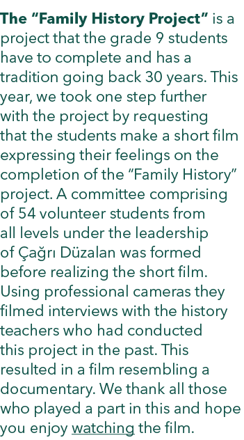 The “Family History Project” is a project that the grade 9 students have to complete and has a tradition going back 3...