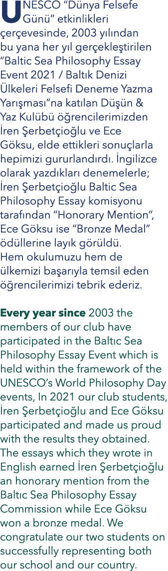 UNESCO “D nya Felsefe G n ” etkinlikleri er evesinde, 2003 y l ndan bu yana her y l ger ekle tirilen “Baltic Sea Phi...