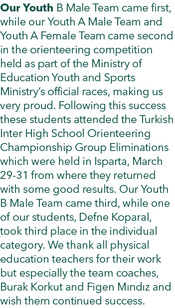 Our Youth B Male Team came first, while our Youth A Male Team and Youth A Female Team came second in the orienteering...