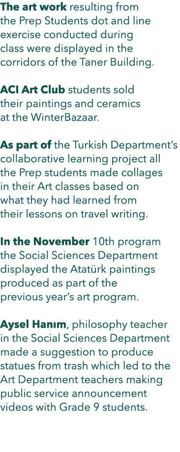 The art work resulting from the Prep Students dot and line exercise conducted during class were displayed in the corr...