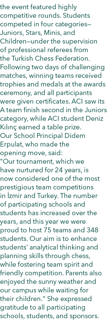 the event featured highly competitive rounds. Students competed in four categories—Juniors, Stars, Minis, and Childre...