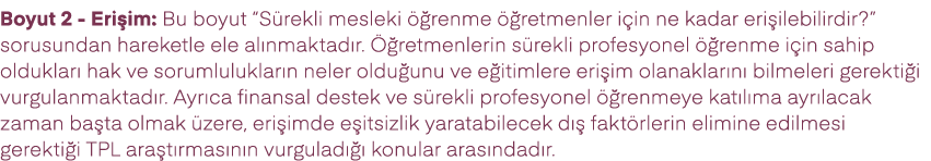 Boyut 2 Eri im: Bu boyut “S rekli mesleki  renme   retmenler i in ne kadar eri ilebilirdir?” sorusundan hareketle el...