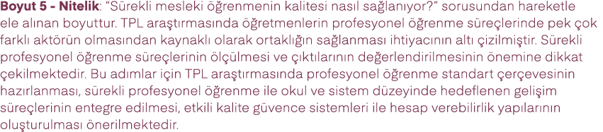 Boyut 5 Nitelik: “S rekli mesleki  renmenin kalitesi nas l sa lan yor?” sorusundan hareketle ele al nan boyuttur. TP...