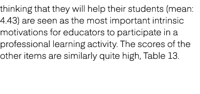 thinking that they will help their students (mean: 4.43) are seen as the most important intrinsic motivations for edu...