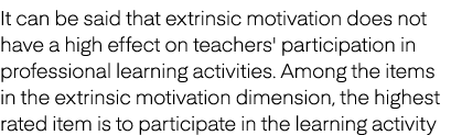 It can be said that extrinsic motivation does not have a high effect on teachers' participation in professional learn...