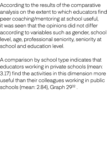 According to the results of the comparative analysis on the extent to which educators find peer coaching/mentoring at...