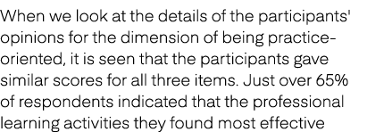 When we look at the details of the participants' opinions for the dimension of being practice oriented, it is seen th...