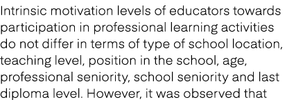 Intrinsic motivation levels of educators towards participation in professional learning activities do not differ in t...