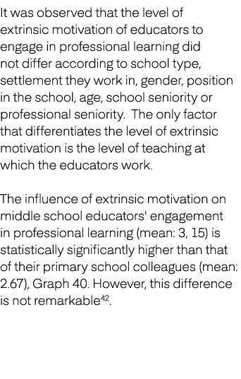 It was observed that the level of extrinsic motivation of educators to engage in professional learning did not differ...