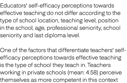 Educators' self efficacy perceptions towards effective teaching do not differ according to the type of school locatio...