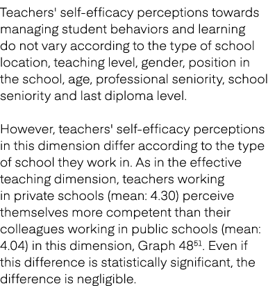 Teachers' self efficacy perceptions towards managing student behaviors and learning do not vary according to the type...