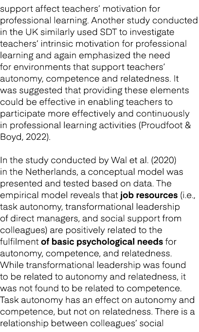 support affect teachers’ motivation for professional learning. Another study conducted in the UK similarly used SDT t...