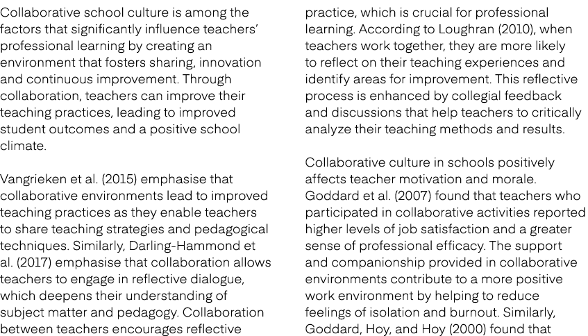 Collaborative school culture is among the factors that significantly influence teachers’ professional learning by cre...