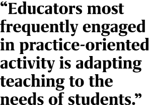 “Educators most frequently engaged in practice oriented activity is adapting teaching to the needs of students.”