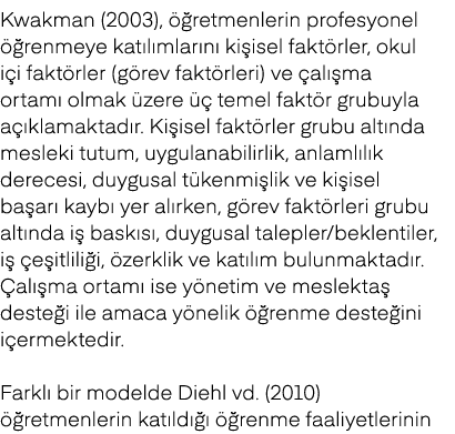 Kwakman (2003),  retmenlerin profesyonel   renmeye kat l mlar n  ki isel fakt rler, okul i i fakt rler (g rev fakt r...