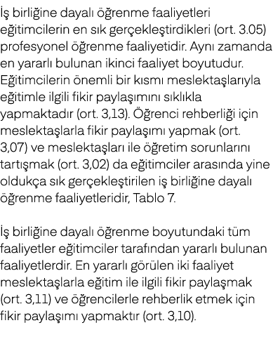   birli ine dayal    renme faaliyetleri e itimcilerin en s k ger ekle tirdikleri (ort. 3.05) profesyonel   renme faa...