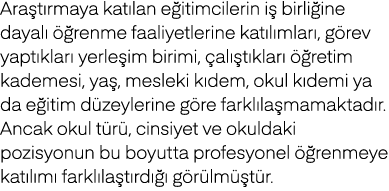 Ara t rmaya kat lan e itimcilerin i birli ine dayal    renme faaliyetlerine kat l mlar , g rev yapt klar  yerle im b...