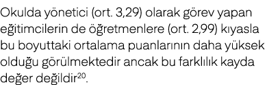 Okulda y netici (ort. 3,29) olarak g rev yapan e itimcilerin de  retmenlere (ort. 2,99) k yasla bu boyuttaki ortalam...