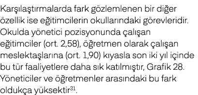 Kar la t rmalarda fark g zlemlenen bir di er  zellik ise e itimcilerin okullar ndaki g revleridir. Okulda y netici p...