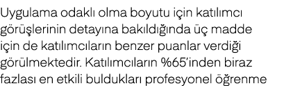 Uygulama odakl olma boyutu i in kat l mc  g r  lerinin detay na bak ld   nda    madde i in de kat l mc lar n benzer ...
