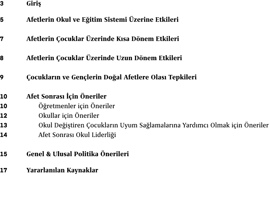 3 Giri 5 Afetlerin Okul ve E itim Sistemi  zerine Etkileri 7 Afetlerin  ocuklar  zerinde K sa D nem Etkileri 8 Afetl...