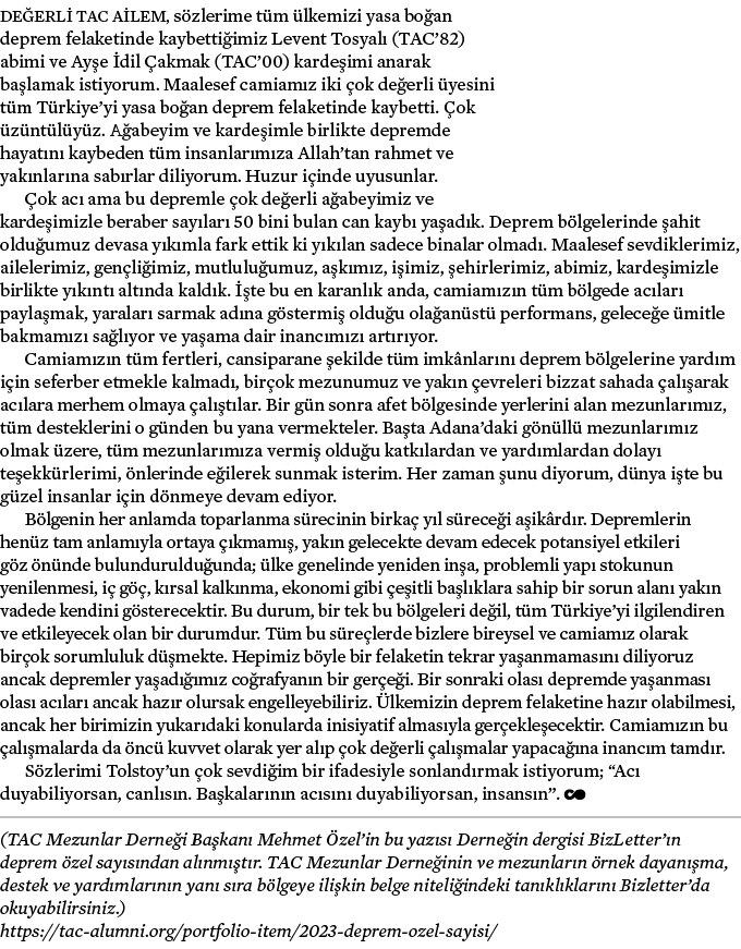 De erli TAC Ailem, s zlerime t m lkemizi yasa bo an deprem felaketinde kaybetti imiz Levent Tosyal  (TAC’82) abimi v...