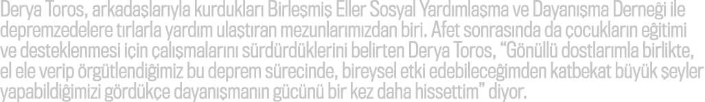 Derya Toros, arkada lar yla kurduklar Birle mi  Eller Sosyal Yard mla ma ve Dayan  ma Derne i ile depremzedelere t r...
