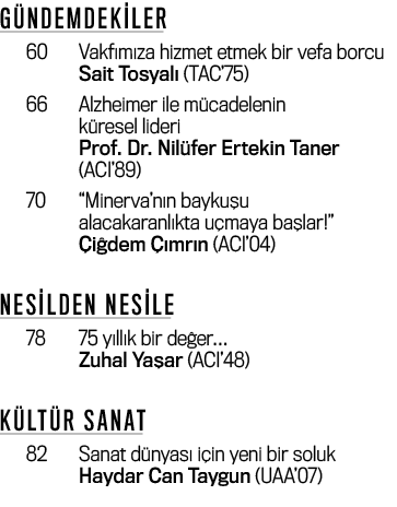 G NDEMDEK LER 60 Vakf m za hizmet etmek bir vefa borcu Sait Tosyal (TAC’75) 66 Alzheimer ile m cadelenin k resel lid...
