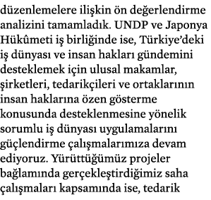 d zenlemelere ili kin n de erlendirme analizini tamamlad k. UNDP ve Japonya H k meti i  birli inde ise, T rkiye’deki...