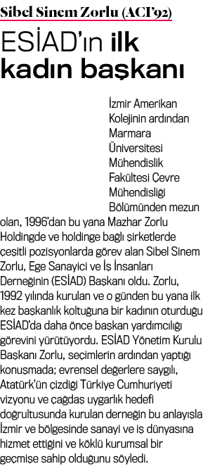 Sibel Sinem Zorlu (ACI’92) ES AD’ n ilk kad n ba kan  zmir Amerikan Kolejinin ard ndan Marmara  niversitesi M hendis...