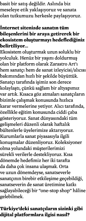 basit bir sat  de ildir. Asl nda biz meseleye etik yakla  yoruz ve sanata olan tutkumuzu herkesle payla  yoruz.  nte...