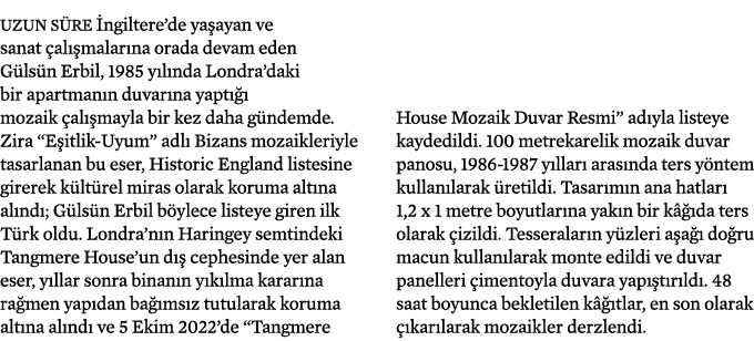 Uzun s re ngiltere’de ya ayan ve sanat  al  malar na orada devam eden G ls n Erbil, 1985 y l nda Londra’daki bir apa...