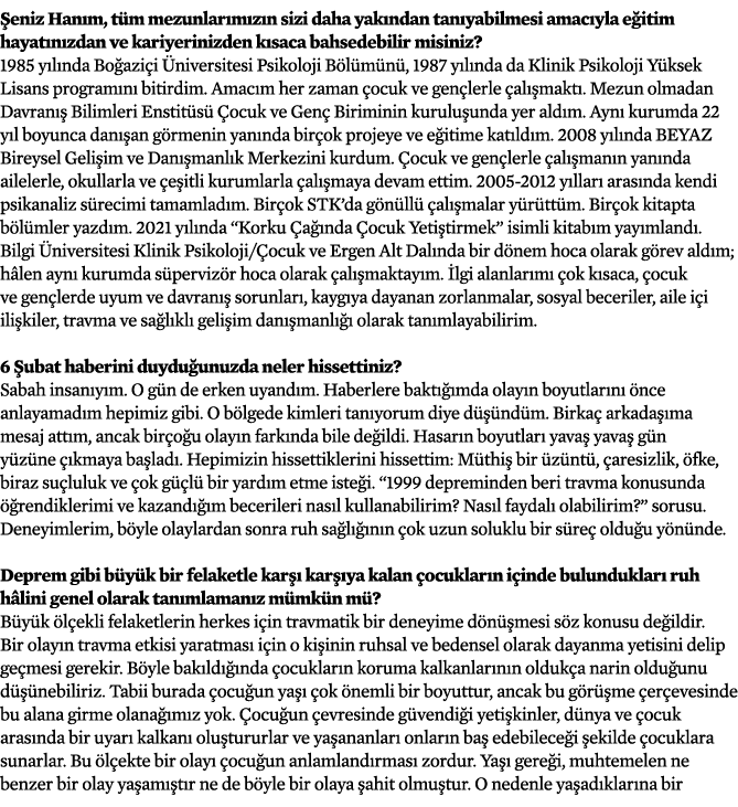  eniz Han m, t m mezunlar m z n sizi daha yak ndan tan yabilmesi amac yla e itim hayat n zdan ve kariyerinizden k sac...