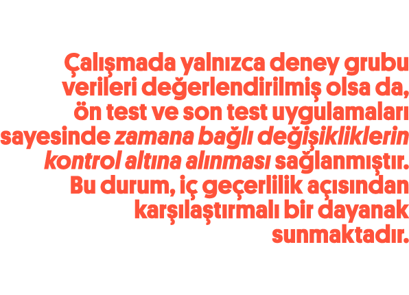  al mada yaln zca deney grubu verileri de erlendirilmi  olsa da,  n test ve son test uygulamalar  sayesinde zamana b...