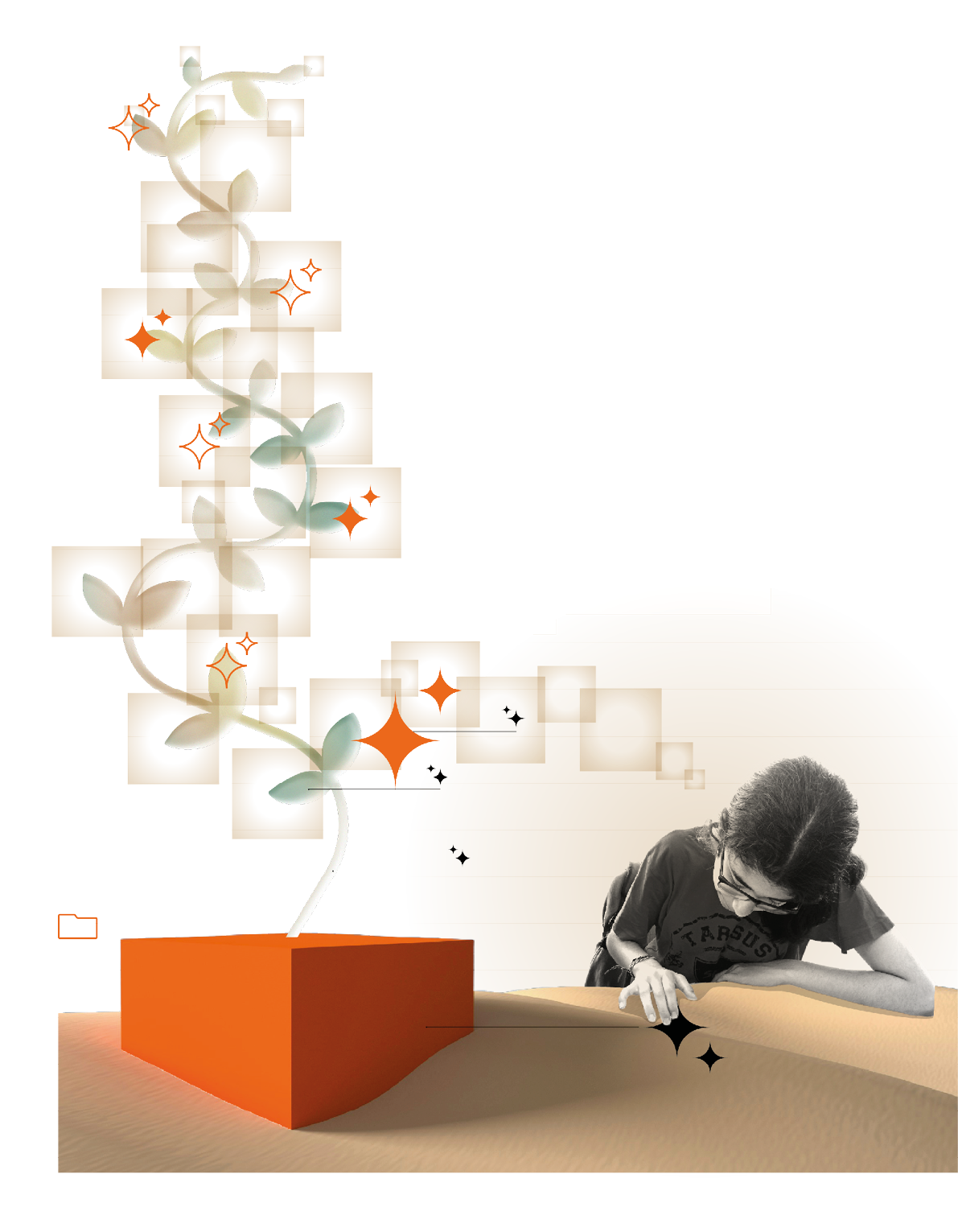 A man is sitting next to a box with a plant in it. AI generated content