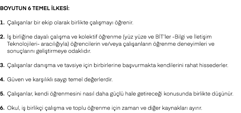 Boyutun 6 temel ilkesi: 1. al  anlar bir ekip olarak birlikte  al  may    renir. 2.    birli ine dayal   al  ma ve k...