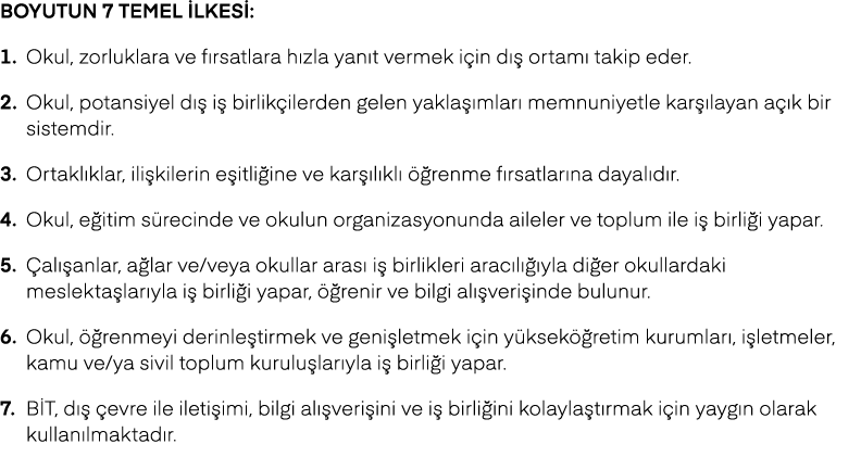 Boyutun 7 temel ilkesi: 1. Okul, zorluklara ve f rsatlara h zla yan t vermek i in d  ortam  takip eder. 2. Okul, pot...