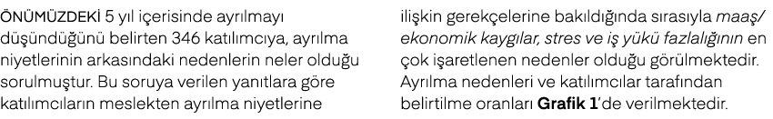  n m zdeki 5 y l i erisinde ayr lmay d   nd   n  belirten 346 kat l mc ya, ayr lma niyetlerinin arkas ndaki nedenler...