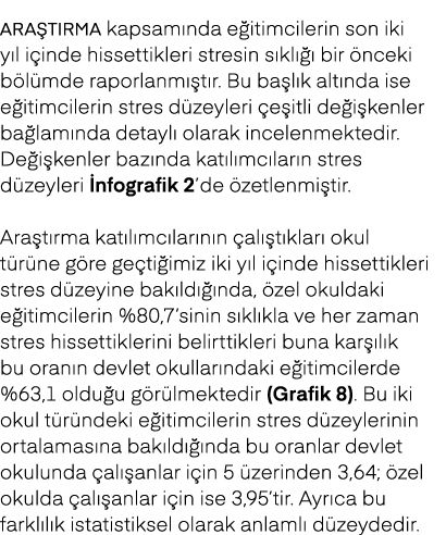Ara t rma kapsam nda e itimcilerin son iki y l i inde hissettikleri stresin s kl   bir  nceki b l mde raporlanm  t r...