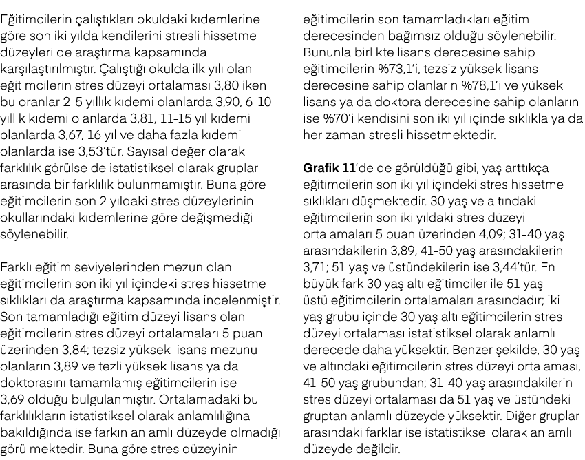 E itimcilerin al  t klar  okuldaki k demlerine g re son iki y lda kendilerini stresli hissetme d zeyleri de ara t rm...