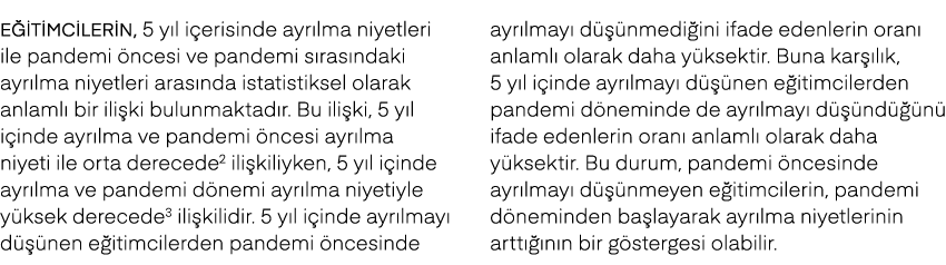 E itimcilerin, 5 y l i erisinde ayr lma niyetleri ile pandemi ncesi ve pandemi s ras ndaki ayr lma niyetleri aras nd...