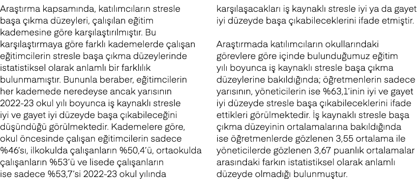 Ara t rma kapsam nda, kat l mc lar n stresle ba a  kma d zeyleri,  al   lan e itim kademesine g re kar  la t r lm  t...