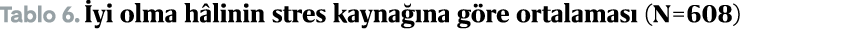 Tablo 6. yi olma h linin stres kayna  na g re ortalamas  (N=608)