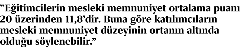 “E itimcilerin mesleki memnuniyet ortalama puan 20  zerinden 11,8’dir. Buna g re kat l mc lar n mesleki memnuniyet d...