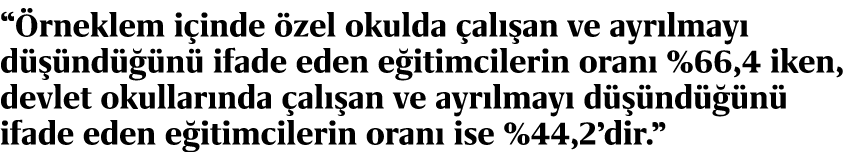 “ rneklem i inde zel okulda  al  an ve ayr lmay  d   nd   n  ifade eden e itimcilerin oran  %66,4 iken, devlet okull...