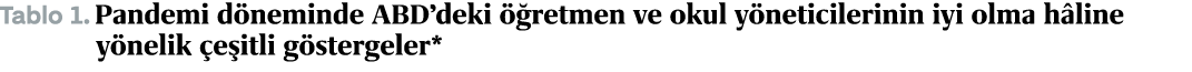 Tablo 1. Pandemi d neminde ABD’deki  retmen ve okul y neticilerinin iyi olma h line y nelik  e itli g stergeler*