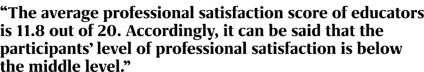 “The average professional satisfaction score of educators is 11.8 out of 20. Accordingly, it can be said that the par...