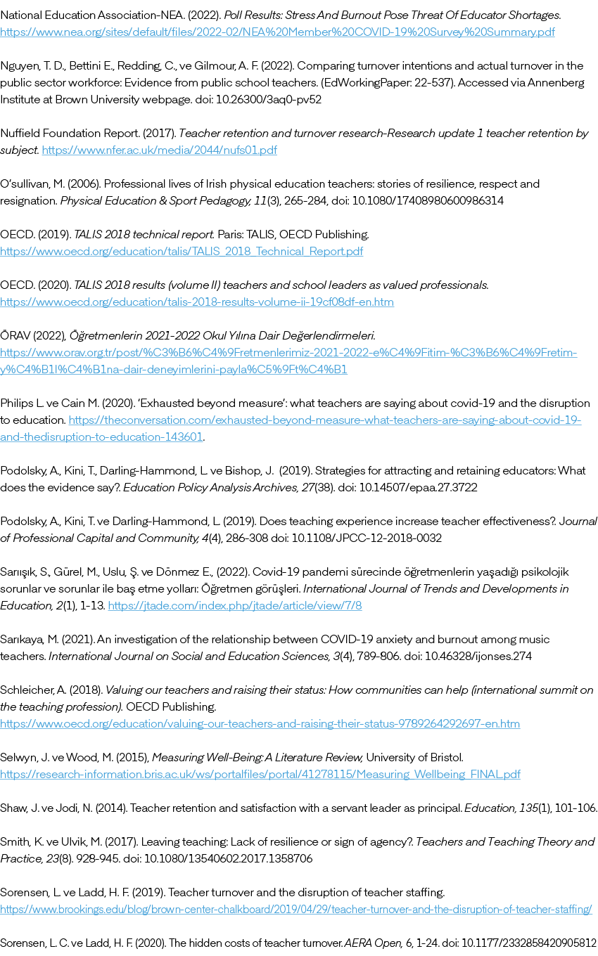 National Education Association NEA. (2022). Poll Results: Stress And Burnout Pose Threat Of Educator Shortages. https...
