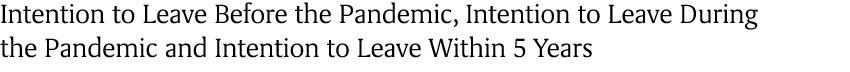 Intention to Leave Before the Pandemic, Intention to Leave During the Pandemic and Intention to Leave Within 5 Years