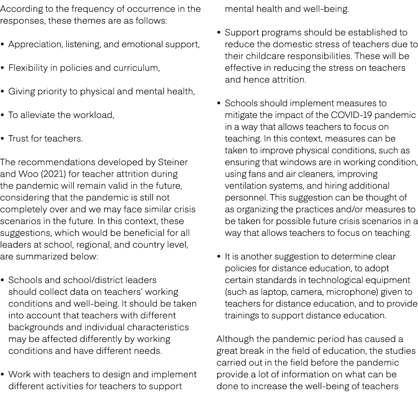 According to the frequency of occurrence in the responses, these themes are as follows: • Appreciation, listening, an...